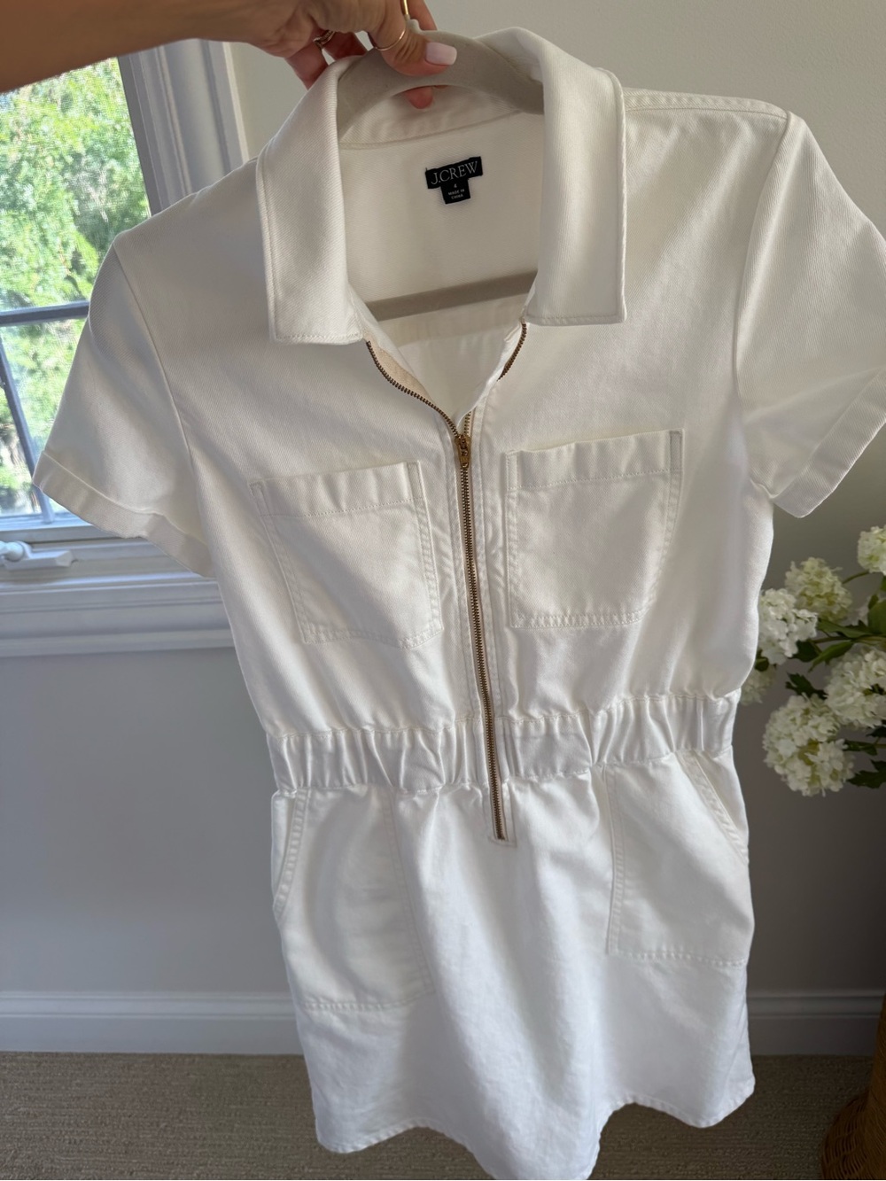 J. Crew Women's Cream Zip-Front Short Sleeve Dress